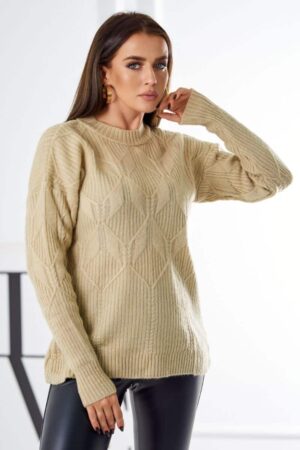 Плетен Пуловер – Тип Поло – Бежов – 24-6-3