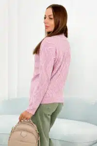 Плетен Пуловер Тип Поло – Лилаво – 2024-10-7