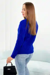 Плетен Пуловер Тип Поло – Син – 2024-10-1