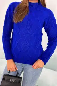 Плетен Пуловер Тип Поло – Син – 2024-10-1