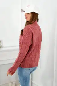 Плетен Пуловер Тип Поло – Тъмнорозов – 2024-9-7