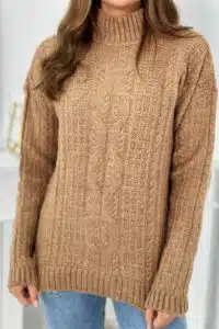 Плетен Пуловер Тип Поло – Кафяв – 2024-9-5