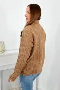 Плетен Пуловер Тип Поло – Кафяв – 2024-9-5
