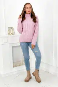 Плетен Пуловер Тип Поло – Лилаво – 2024-9-2