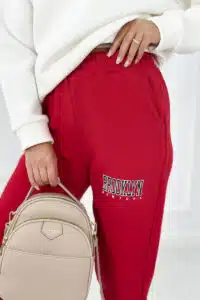 Памучен Комплект – Суитшърт С Надпис “Brooklyn” + Панталон – Червено – 9578-2
