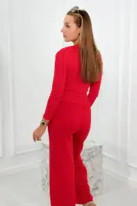 Комплект От Две Части – Блуза + Панталон С Връзки На Талията – Червено – 9624-4