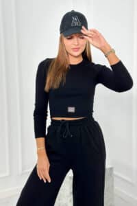 Комплект От Две Части – Блуза + Панталон С Връзки На Талията – Черно – 9624-6