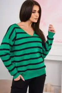 Комплект пуловер Блуза на райета + панталон – Зелен – 24-31-6