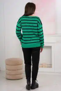 Комплект пуловер Блуза на райета + панталон – Зелен – 24-31-6