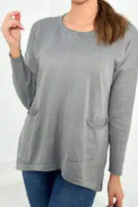 Пуловер с предни джобове – Сив – 24-32-5