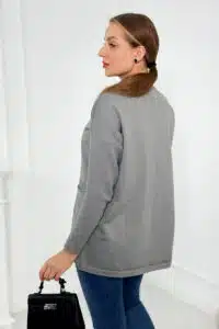 Пуловер с предни джобове – Сив – 24-32-5