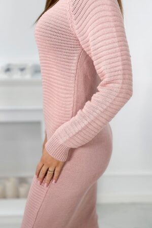 Дълъг Пуловер –  Тип Рокля – Прахово розово – 2019-38-11