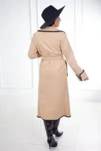 Италианско Дълго палто с декоративен кант и джобове – Бежово – 86566-2