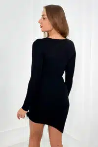 Елегантна къса  рокля с пух – Черен – 9647