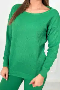 Нежен комплект от две части – блуза + панталон – Зелен – 24-33-5