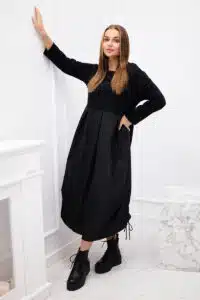 Ефектна рокля с дълъг ръкав и разкроена дължина – Черно – 37712