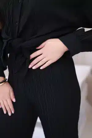 Италиански Стилен Плисиран Комплект От 2 Части – Риза + Панталон – Черен – 6088W-1