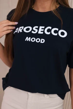 Тъмносиня памучна тениска с надпис Prosecco Mood – 9666-2