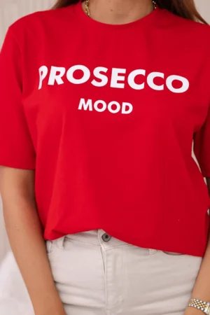 Червена памучна тениска с надпис Prosecco Mood – 9666-3