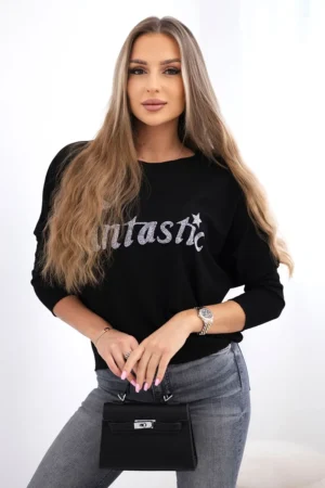 Дамска Блуза с Дълъг Ръкав и надпис – Прахово розово – ART19792-3