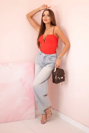 Дамско Боди Потник с Тънки Презрамки – Червено – 3804