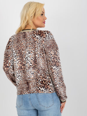 Стилна блуза в големи размери – Черно-бежов – 353842