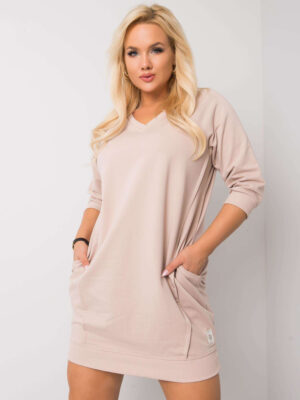 Чаровна рокля в големи размери – Бежов – 034109