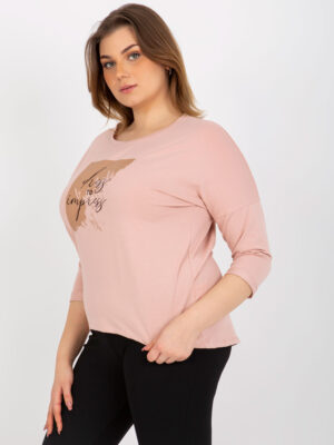Стилна блуза с размер Plus Size – Светлорозов – 337446