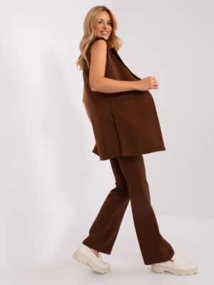 Елегантен комплект – Панталон и Елек – Тъмнокафяв – 455089