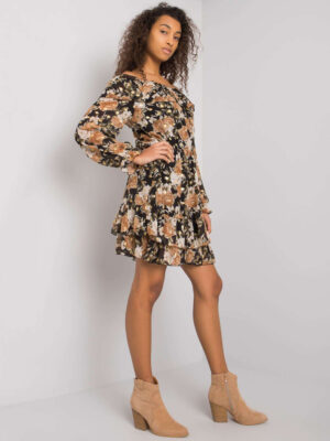 Шикозна рокля в испански стил – Черно-бежов – 095209