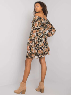 Шикозна рокля в испански стил – Черно-бежов – 095209