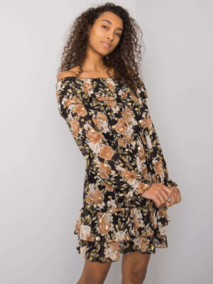 Шикозна рокля в испански стил – Черно-бежов – 095209