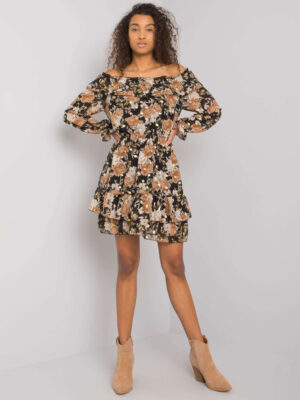 Шикозна рокля в испански стил – Черно-бежов – 095209