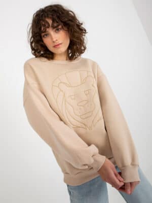 Елегантна блуза с щампа на Лъв – Бежов – 318384