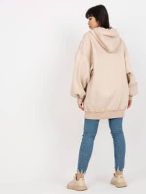 Топъл суитшърт с качулка и джобове – Бежов – 345885