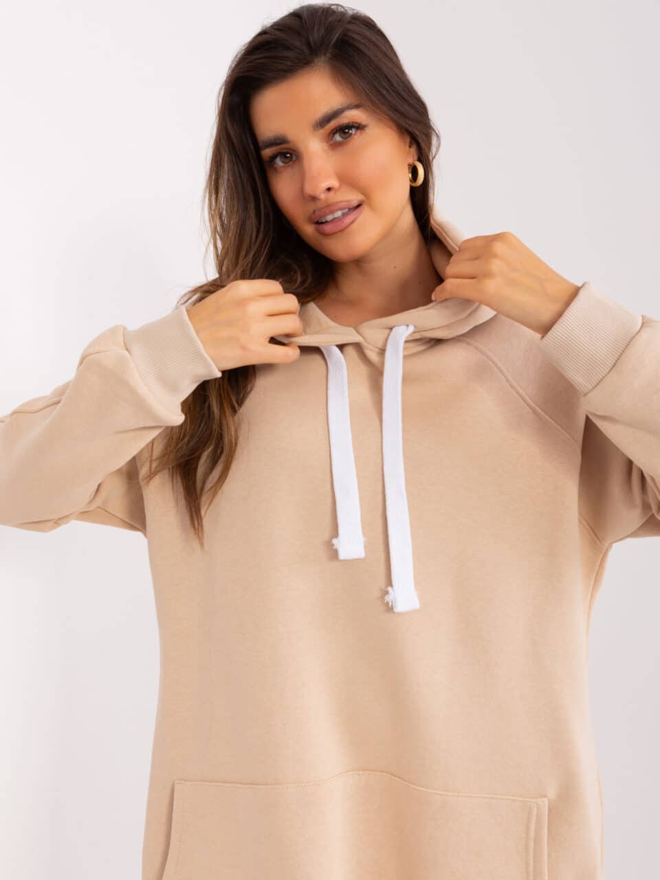 Стилна блуза с качулка – Бежов – 461554