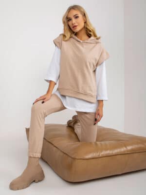 Стилен Дамски Комплект от 3 части – Бежов – 318025