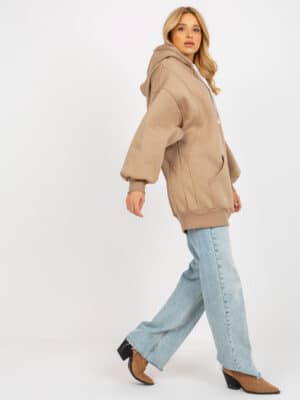 Топъл суитшърт с качулка и джобове – Тъмно бежов – 345854