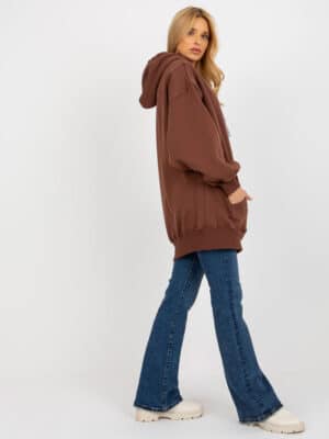 Топъл суитшърт с качулка и джобове – Тъмнокафяв – 345878