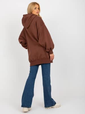 Топъл суитшърт с качулка и джобове – Тъмнокафяв – 345878