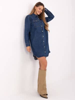 Стилна дънкова рокля – Тъмносин – 921180