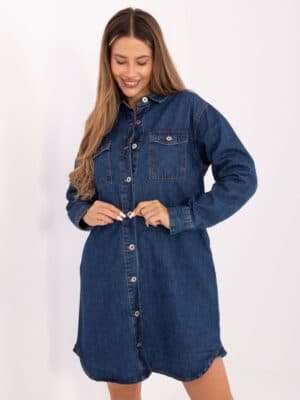 Стилна дънкова рокля – Тъмносин – 921180