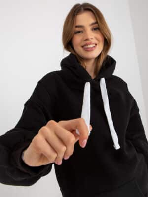 Топъл суитшърт с качулка и джобове – Черен – 345908