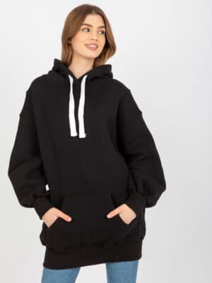 Топъл суитшърт с качулка и джобове – Черен – 345908