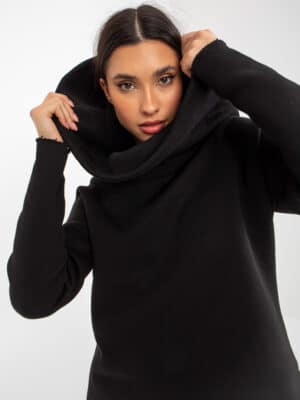 Модерен комплект блуза с голяма яка и панталон – Черен – 346059