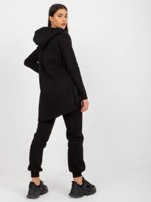 Модерен комплект блуза с голяма яка и панталон – Черен – 346059