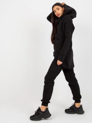 Модерен комплект блуза с голяма яка и панталон – Черен – 346059