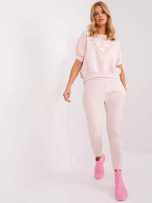 Ежедневен комплект тениска и дълъг панталон – Светлорозов – 481392