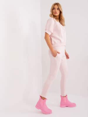 Ежедневен комплект тениска и дълъг панталон – Светлорозов – 481392