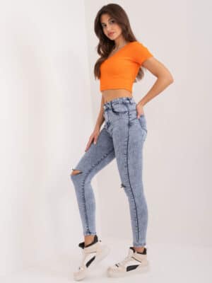 Стилни дънкови панталони – Тъмносин – 376223